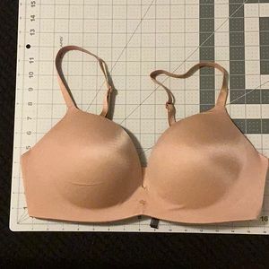 Tan Full-Coverage Bra with Molded Cups and Adjustable Straps